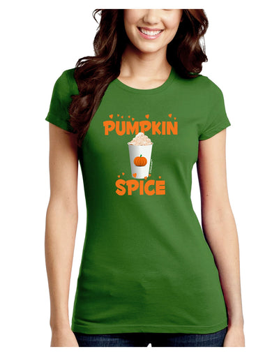 Pumpkin Spice Latte Hearts Juniors Petite Crew Dark T-Shirt-T-Shirts Juniors Tops-TooLoud-Kiwi-Green-Juniors Fitted Small-Davson Sales