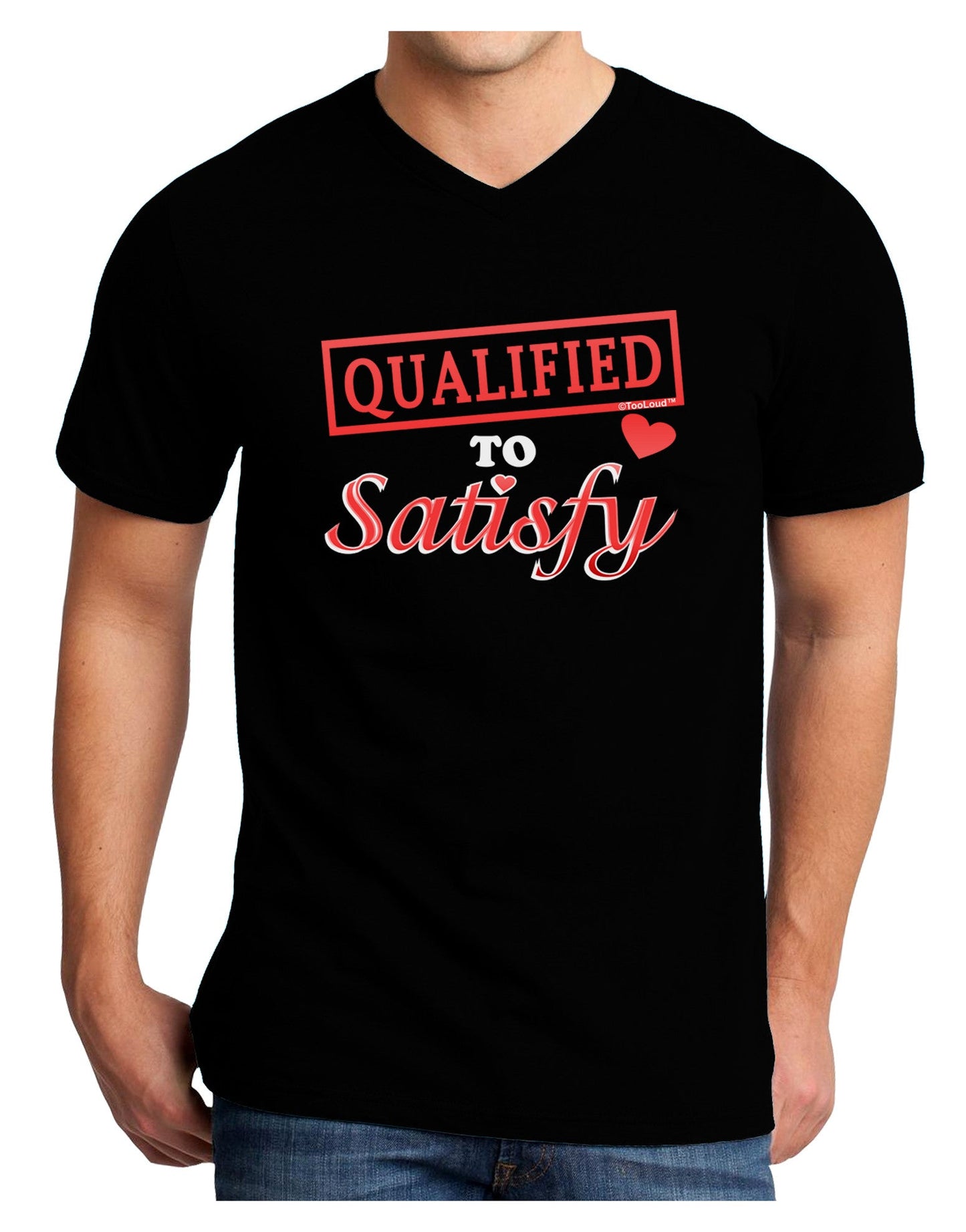 Qualified To Satisfy Adult Dark V-Neck T-Shirt-Mens V-Neck T-Shirt-TooLoud-Black-Small-Davson Sales