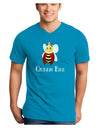 Queen Bee Text Adult Dark V-Neck T-Shirt-TooLoud-Turquoise-Small-Davson Sales