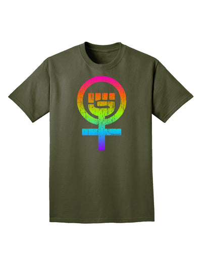 Rainbow Distressed Feminism Symbol Adult Dark T-Shirt-Mens T-Shirt-TooLoud-Military-Green-Small-Davson Sales