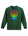 Rainbow Distressed Feminism Symbol Adult Long Sleeve Dark T-Shirt-TooLoud-Dark-Green-Small-Davson Sales