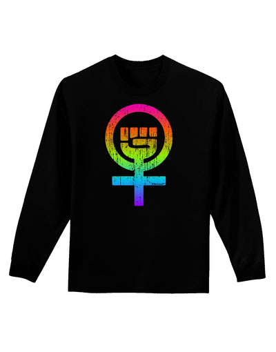 Rainbow Distressed Feminism Symbol Adult Long Sleeve Dark T-Shirt-TooLoud-Black-Small-Davson Sales