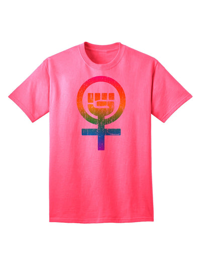 Rainbow Distressed Feminism Symbol Adult T-Shirt-Mens T-Shirt-TooLoud-Neon-Pink-Small-Davson Sales