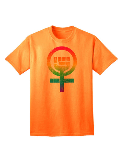 Rainbow Distressed Feminism Symbol Adult T-Shirt-Mens T-Shirt-TooLoud-Neon-Orange-Small-Davson Sales