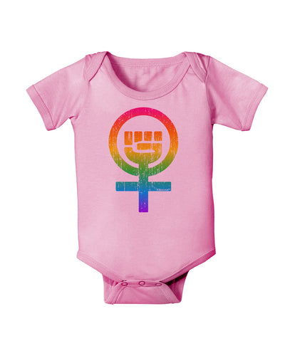 Rainbow Distressed Feminism Symbol Baby Romper Bodysuit-Baby Romper-TooLoud-Pink-06-Months-Davson Sales