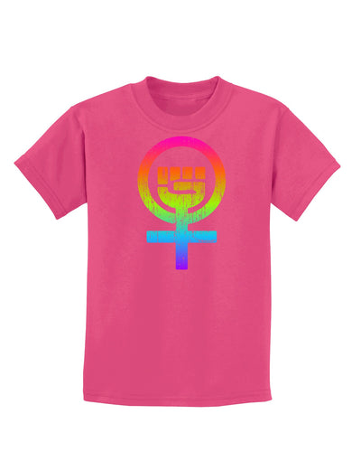Rainbow Distressed Feminism Symbol Childrens Dark T-Shirt-Childrens T-Shirt-TooLoud-Sangria-X-Small-Davson Sales
