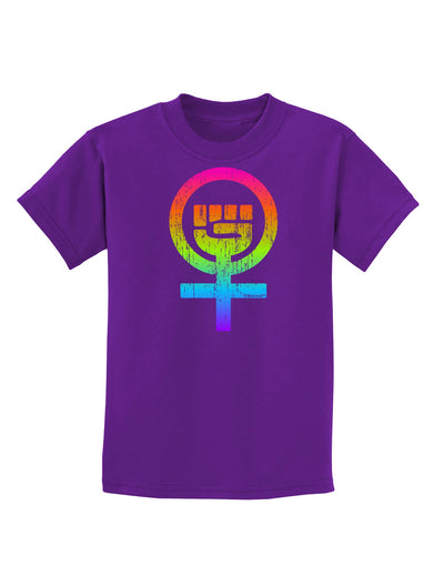 Rainbow Distressed Feminism Symbol Childrens Dark T-Shirt-Childrens T-Shirt-TooLoud-Purple-X-Small-Davson Sales