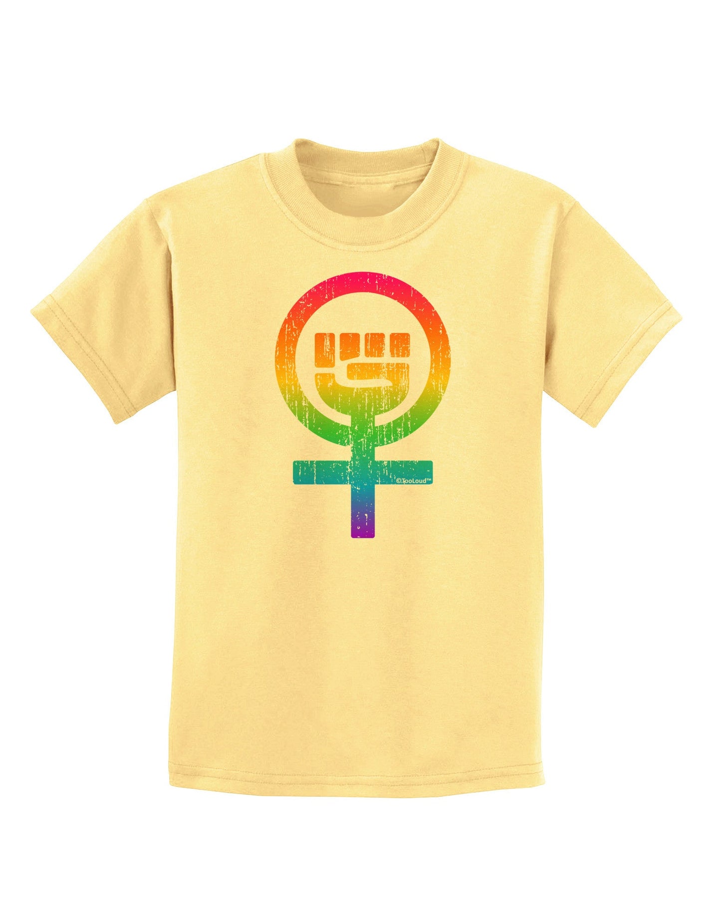 Rainbow Distressed Feminism Symbol Childrens T-Shirt-Childrens T-Shirt-TooLoud-Daffodil-Yellow-X-Small-Davson Sales