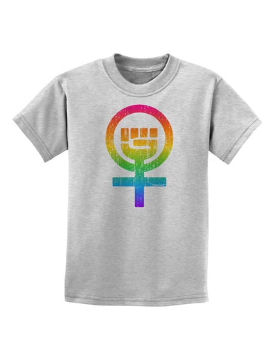 Rainbow Distressed Feminism Symbol Childrens T-Shirt-Childrens T-Shirt-TooLoud-AshGray-X-Small-Davson Sales
