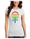 Rainbow Distressed Feminism Symbol Juniors T-Shirt-Womens Juniors T-Shirt-TooLoud-White-Juniors Fitted X-Small-Davson Sales