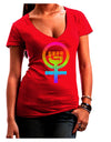Rainbow Distressed Feminism Symbol Juniors V-Neck Dark T-Shirt-Womens V-Neck T-Shirts-TooLoud-Red-Juniors Fitted Small-Davson Sales