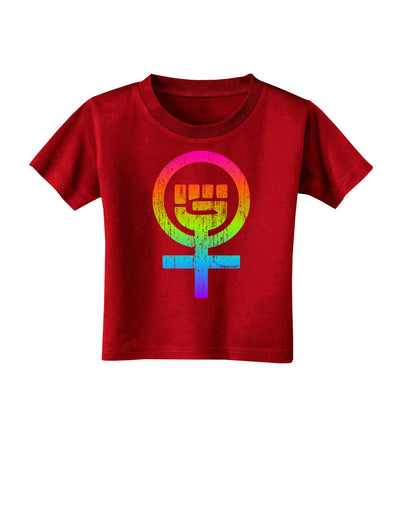 Rainbow Distressed Feminism Symbol Toddler T-Shirt Dark-Toddler T-Shirt-TooLoud-Red-2T-Davson Sales