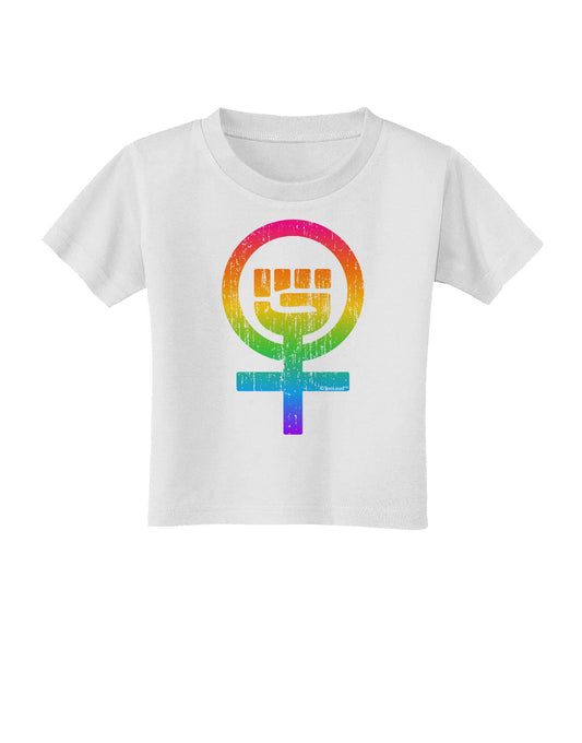 Rainbow Distressed Feminism Symbol Toddler T-Shirt-Toddler T-Shirt-TooLoud-White-2T-Davson Sales