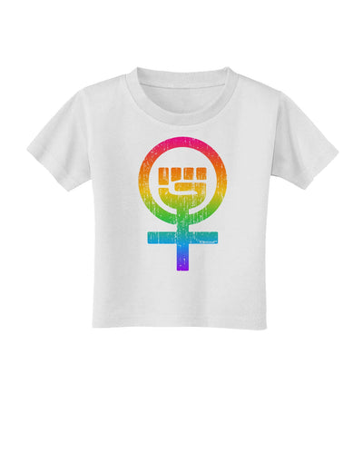 Rainbow Distressed Feminism Symbol Toddler T-Shirt-Toddler T-Shirt-TooLoud-White-2T-Davson Sales