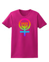 Rainbow Distressed Feminism Symbol Womens Dark T-Shirt-TooLoud-Hot-Pink-Small-Davson Sales