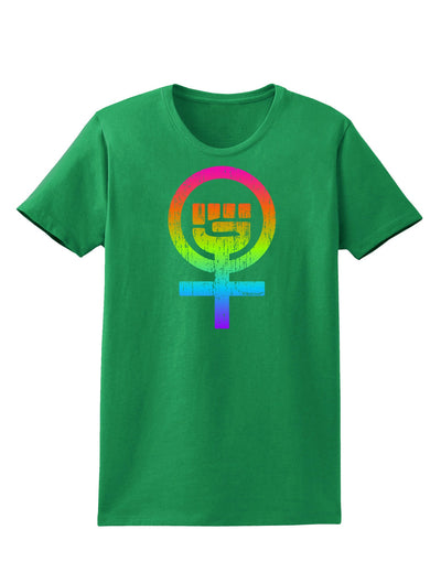 Rainbow Distressed Feminism Symbol Womens Dark T-Shirt-TooLoud-Kelly-Green-X-Small-Davson Sales