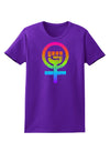 Rainbow Distressed Feminism Symbol Womens Dark T-Shirt-TooLoud-Purple-X-Small-Davson Sales