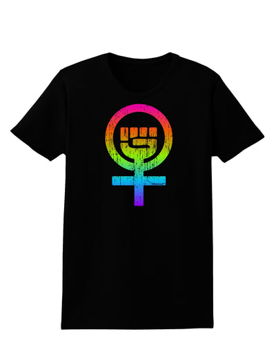 Rainbow Distressed Feminism Symbol Womens Dark T-Shirt-TooLoud-Black-X-Small-Davson Sales