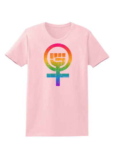 Rainbow Distressed Feminism Symbol Womens T-Shirt-Womens T-Shirt-TooLoud-PalePink-X-Small-Davson Sales