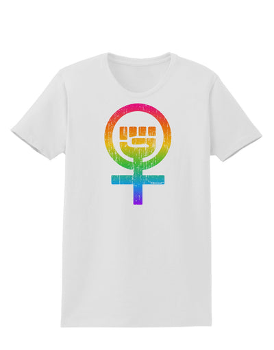 Rainbow Distressed Feminism Symbol Womens T-Shirt-Womens T-Shirt-TooLoud-White-X-Small-Davson Sales