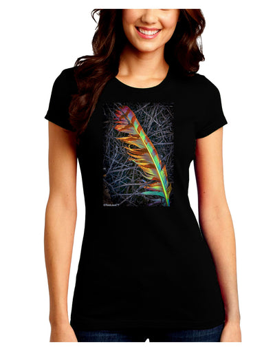 Rainbow Feather Juniors Petite Crew Dark T-Shirt-T-Shirts Juniors Tops-TooLoud-Black-Juniors Fitted Small-Davson Sales