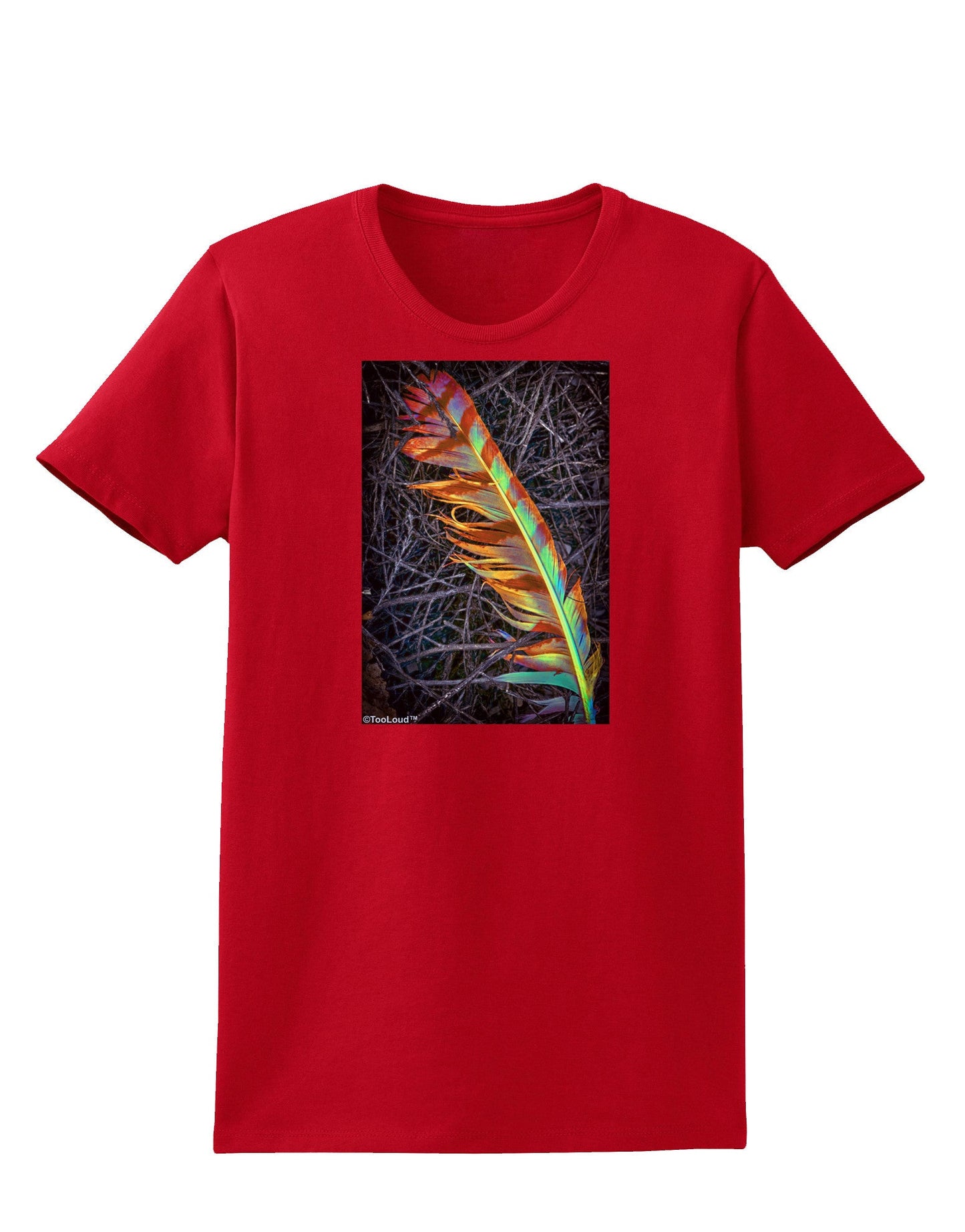 Rainbow Feather Womens Dark T-Shirt-TooLoud-Red-X-Small-Davson Sales