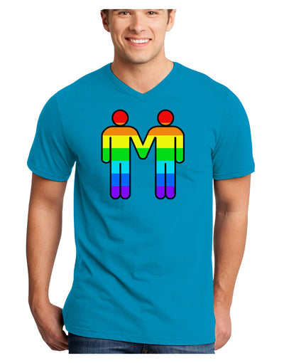 Rainbow Gay Men Holding Hands Adult Dark V-Neck T-Shirt-TooLoud-Turquoise-Small-Davson Sales