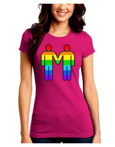 Rainbow Gay Men Holding Hands Juniors Crew Dark T-Shirt-T-Shirts Juniors Tops-TooLoud-Hot-Pink-Juniors Fitted Small-Davson Sales
