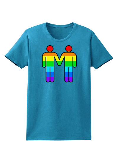 Rainbow Gay Men Holding Hands Womens Dark T-Shirt-TooLoud-Turquoise-X-Small-Davson Sales