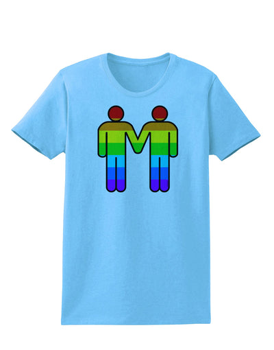 Rainbow Gay Men Holding Hands Womens T-Shirt-TooLoud-Aquatic-Blue-X-Small-Davson Sales