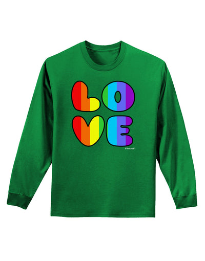 Rainbow LOVE Text Adult Long Sleeve Dark T-Shirt by TooLoud-TooLoud-Kelly-Green-Small-Davson Sales