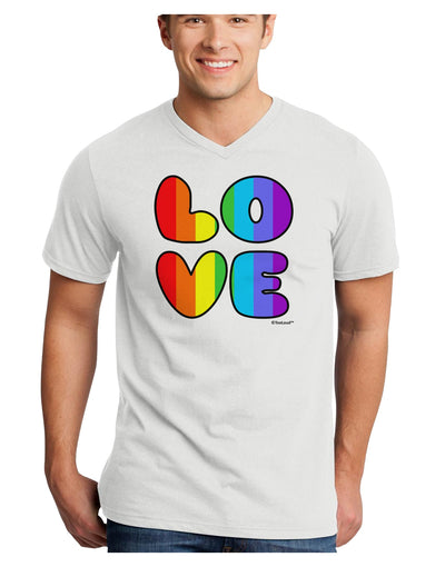 Rainbow LOVE Text Adult V-Neck T-shirt by TooLoud-Mens V-Neck T-Shirt-TooLoud-White-Small-Davson Sales