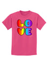 Rainbow LOVE Text Childrens Dark T-Shirt by TooLoud-Childrens T-Shirt-TooLoud-Sangria-X-Small-Davson Sales