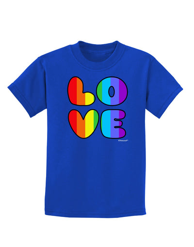 Rainbow LOVE Text Childrens Dark T-Shirt by TooLoud-Childrens T-Shirt-TooLoud-Royal-Blue-X-Small-Davson Sales