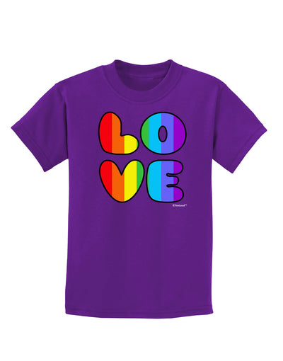 Rainbow LOVE Text Childrens Dark T-Shirt by TooLoud-Childrens T-Shirt-TooLoud-Purple-X-Small-Davson Sales