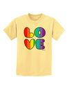 Rainbow LOVE Text Childrens T-Shirt by TooLoud-Childrens T-Shirt-TooLoud-Daffodil-Yellow-X-Small-Davson Sales