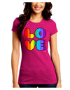 Rainbow LOVE Text Juniors Crew Dark T-Shirt by TooLoud-T-Shirts Juniors Tops-TooLoud-Hot-Pink-Juniors Fitted Small-Davson Sales