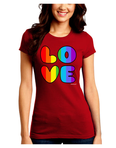 Rainbow LOVE Text Juniors Crew Dark T-Shirt by TooLoud-T-Shirts Juniors Tops-TooLoud-Red-Juniors Fitted Small-Davson Sales