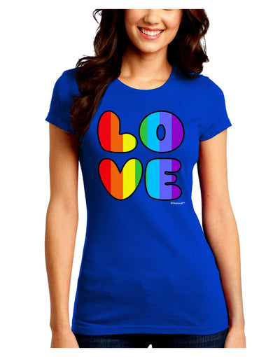 Rainbow LOVE Text Juniors Crew Dark T-Shirt by TooLoud-T-Shirts Juniors Tops-TooLoud-Royal-Blue-Juniors Fitted Small-Davson Sales