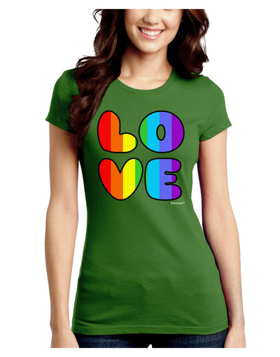 Rainbow LOVE Text Juniors Crew Dark T-Shirt by TooLoud-T-Shirts Juniors Tops-TooLoud-Kiwi-Green-Juniors Fitted X-Small-Davson Sales