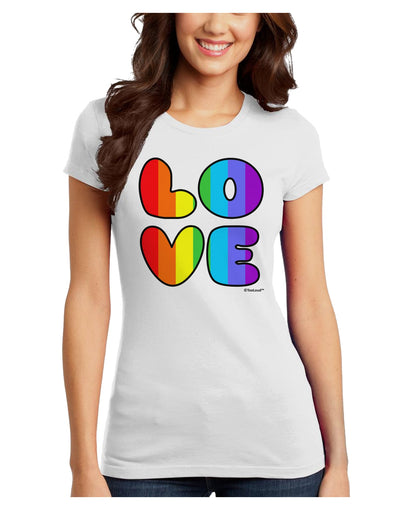 Rainbow LOVE Text Juniors T-Shirt by TooLoud-Womens Juniors T-Shirt-TooLoud-White-Juniors Fitted X-Small-Davson Sales