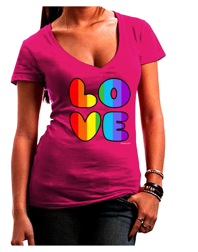 Rainbow LOVE Text Juniors V-Neck Dark T-Shirt by TooLoud-Womens V-Neck T-Shirts-TooLoud-Hot-Pink-Juniors Fitted Small-Davson Sales