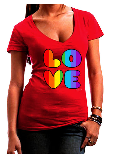 Rainbow LOVE Text Juniors V-Neck Dark T-Shirt by TooLoud-Womens V-Neck T-Shirts-TooLoud-Red-Juniors Fitted Small-Davson Sales