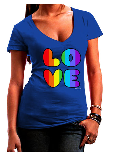 Rainbow LOVE Text Juniors V-Neck Dark T-Shirt by TooLoud-Womens V-Neck T-Shirts-TooLoud-Royal-Blue-Juniors Fitted Small-Davson Sales