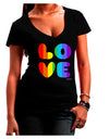 Rainbow LOVE Text Juniors V-Neck Dark T-Shirt by TooLoud-Womens V-Neck T-Shirts-TooLoud-Black-Juniors Fitted Small-Davson Sales