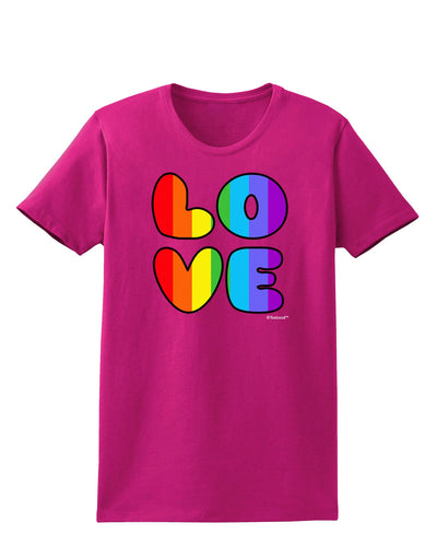 Rainbow LOVE Text Womens Dark T-Shirt by TooLoud-Womens T-Shirt-TooLoud-Hot-Pink-Small-Davson Sales