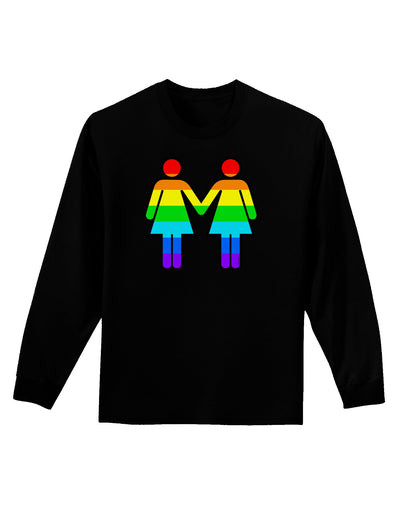 Rainbow Lesbian Women Holding Hands Adult Long Sleeve Dark T-Shirt-TooLoud-Black-Small-Davson Sales