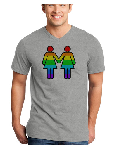 Rainbow Lesbian Women Holding Hands Adult V-Neck T-shirt-Mens V-Neck T-Shirt-TooLoud-HeatherGray-Small-Davson Sales