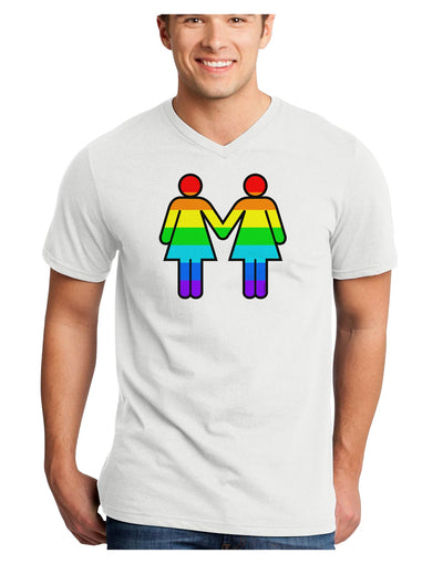 Rainbow Lesbian Women Holding Hands Adult V-Neck T-shirt-Mens V-Neck T-Shirt-TooLoud-White-Small-Davson Sales