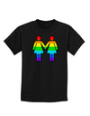 Rainbow Lesbian Women Holding Hands Childrens Dark T-Shirt-Childrens T-Shirt-TooLoud-Black-X-Small-Davson Sales